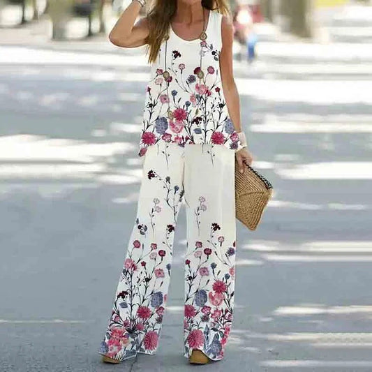 Women's Printed Casual Vest and Trousers Set
