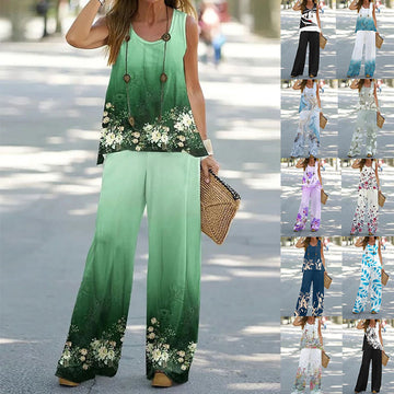 Women's Printed Casual Vest and Trousers Set