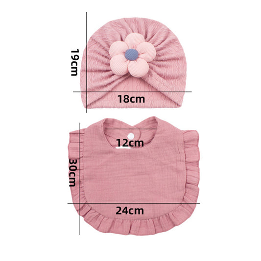 Newborn Baby Hat & Bib Set - Muslin Drool Bibs With Frilly Trim  Soft Organic Cotton Bonnet Bandana Drooling Accessories For Infants